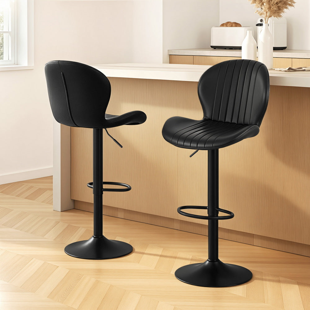 Artiss 2x Bar Stools Kitchen Swivel Gas Lift Counter Chair Shell Leather Black 7