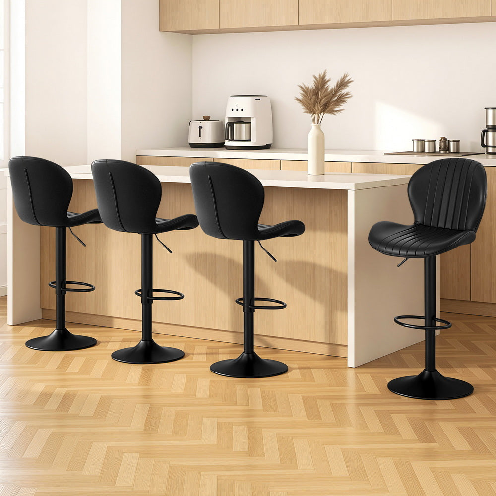Artiss 4x Bar Stools Kitchen Swivel Gas Lift Counter Chair Shell Leather Black 7