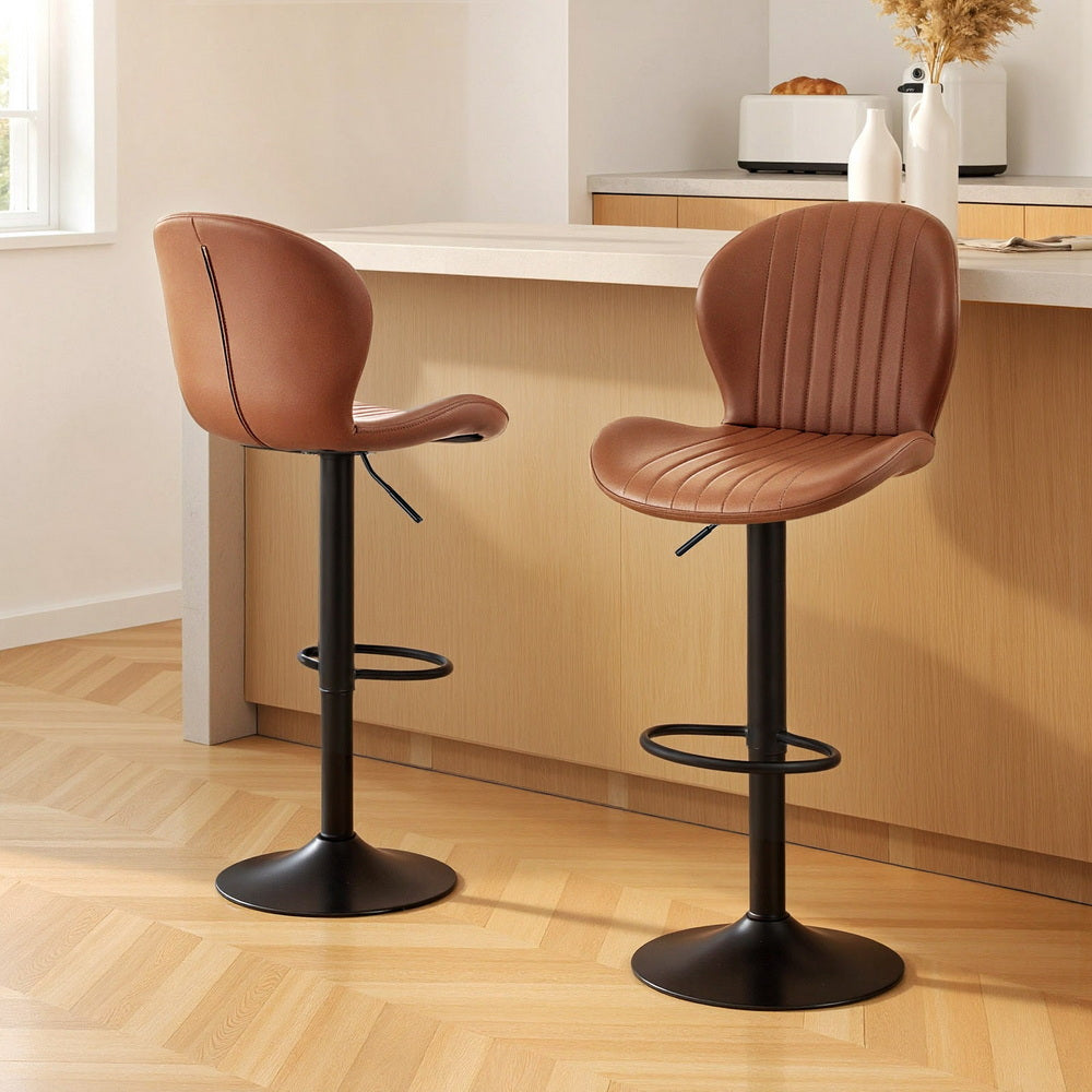 Artiss 2x Bar Stools Kitchen Swivel Gas Lift Counter Chair Shell Leather Brown 7