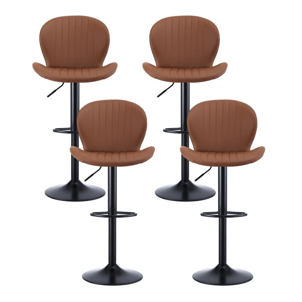 Artiss 4x Bar Stools Kitchen Swivel Gas Lift Counter Chair Shell Leather Brown 3