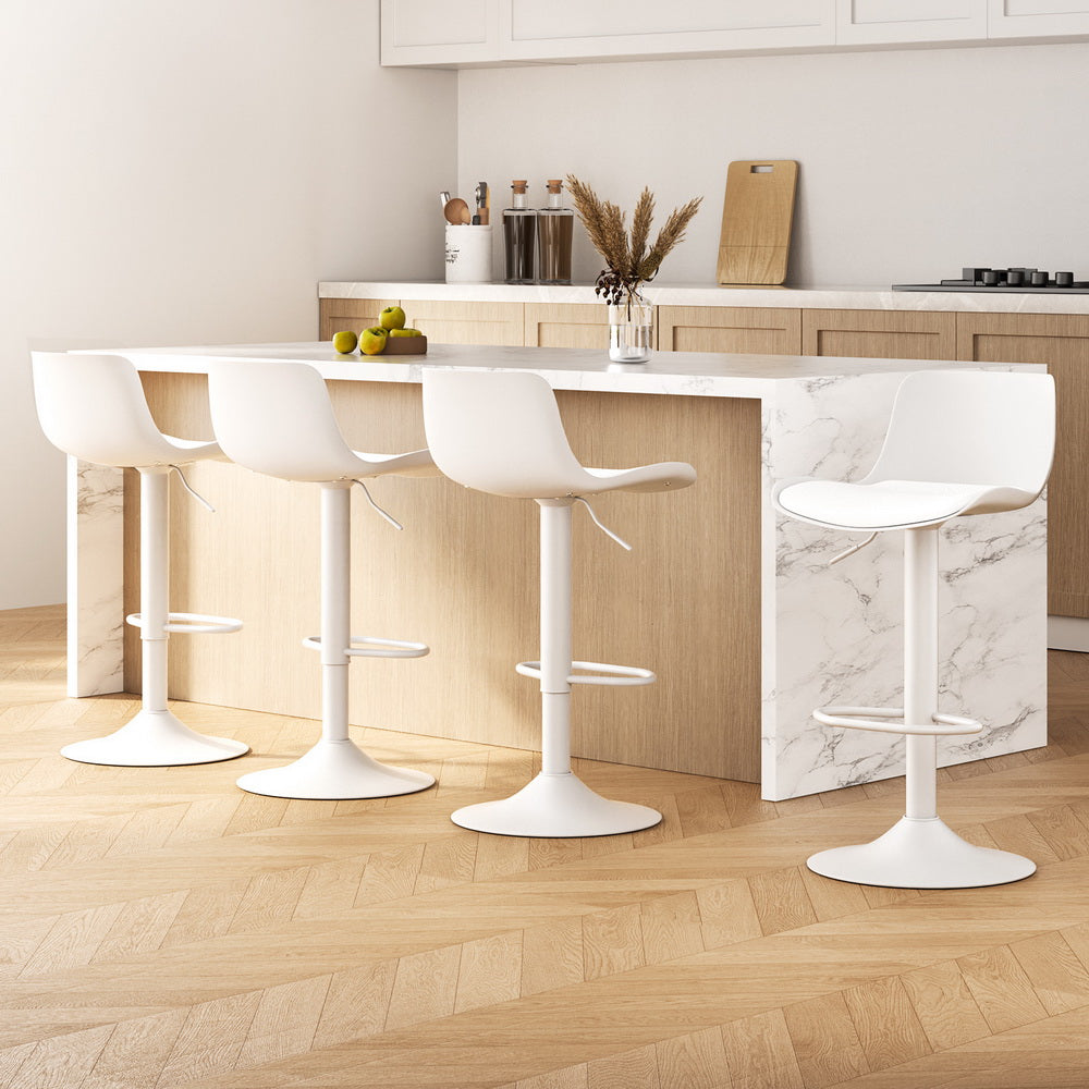 4x Artiss Bar Stools Kitchen Swivel Gas Lift Stool Leather Dining Chairs White 7