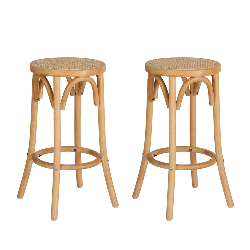 Artiss 2x Bar Stoosl Rattan Seat Wooden 7