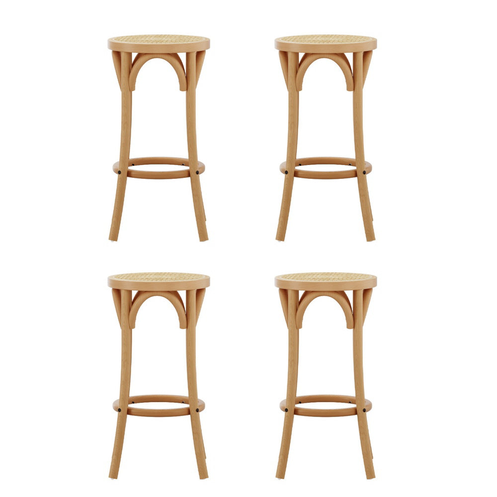 Artiss 4x Bar Stoosl Rattan Seat Wooden 3