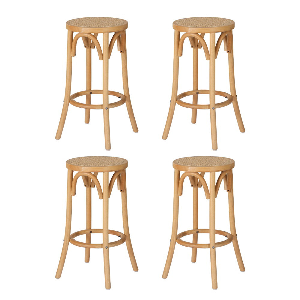 Artiss 4x Bar Stoosl Rattan Seat Wooden 7