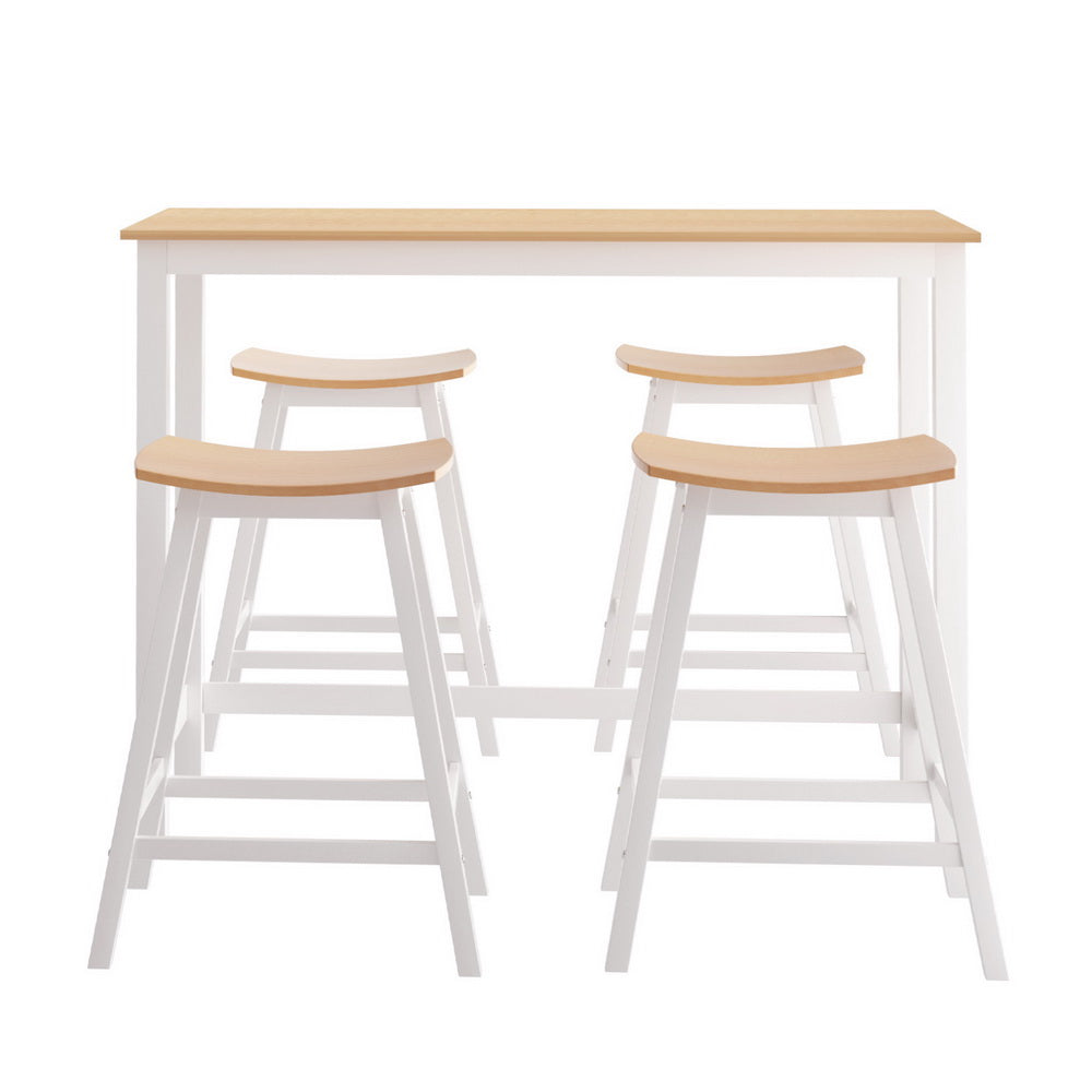 Artiss Bar Table and Stools Set Dining Desk Solid Wood Kitchen Chairs Cafe Pub 4