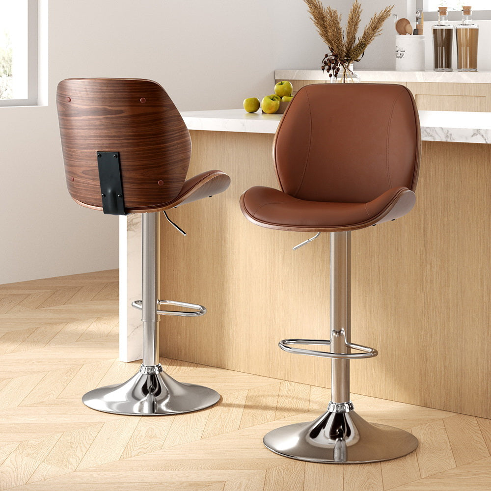 Artiss 2X Bar Stools Bentwood Adjustable Kitchen Counter Chair Leather Brown 7