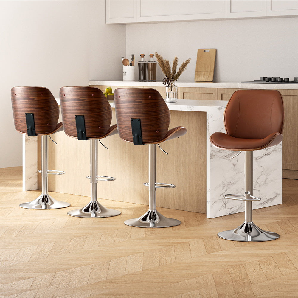 Artiss 4X Bar Stools Bentwood Adjustable Kitchen Counter Chair Leather Brown 7