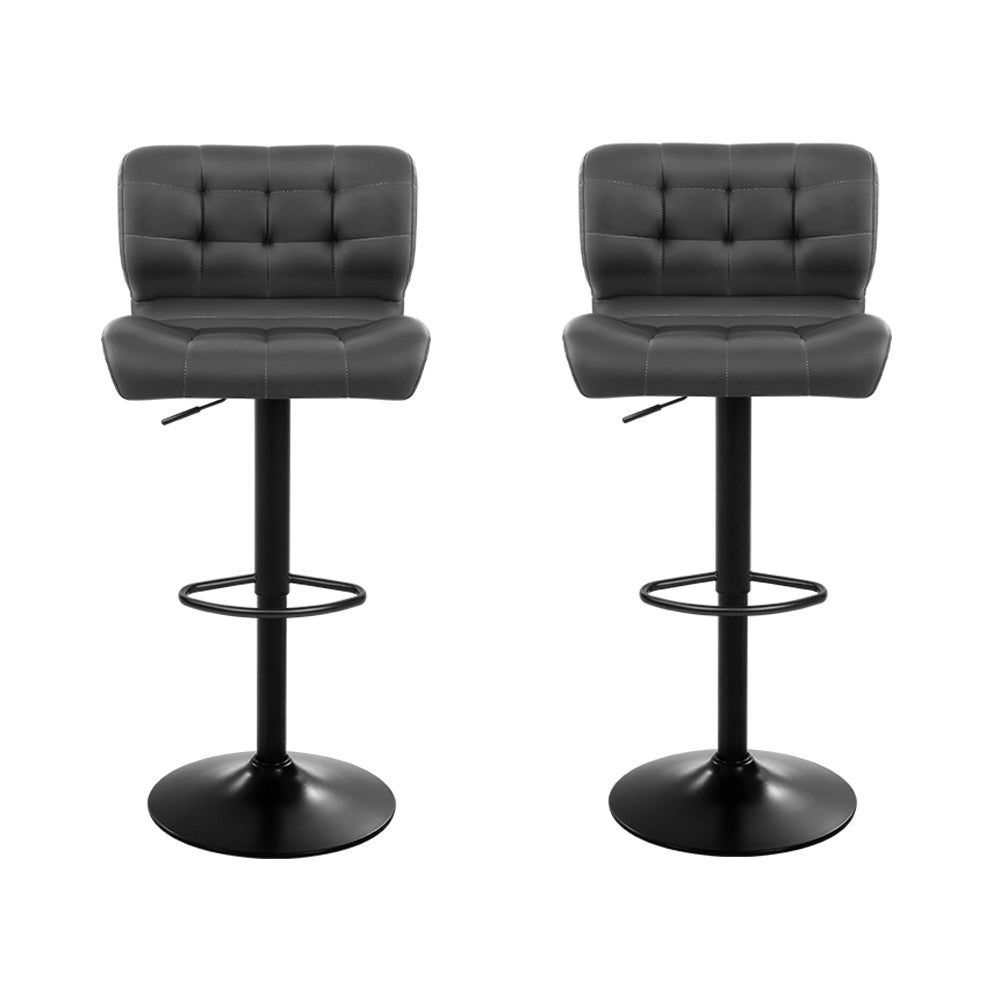 Artiss 2x Bar Stools Gas Lift Leather Padded Grey 3