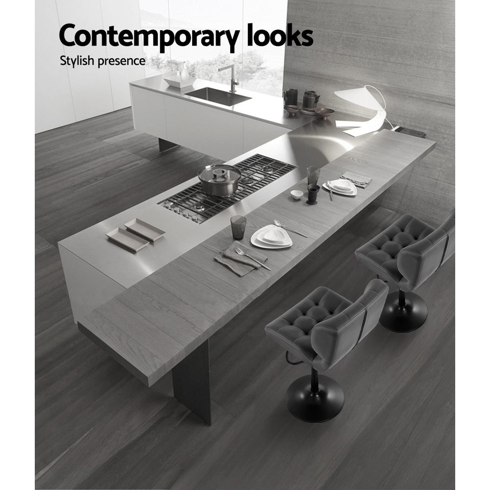 Artiss 2x Bar Stools Gas Lift Leather Padded Grey 4