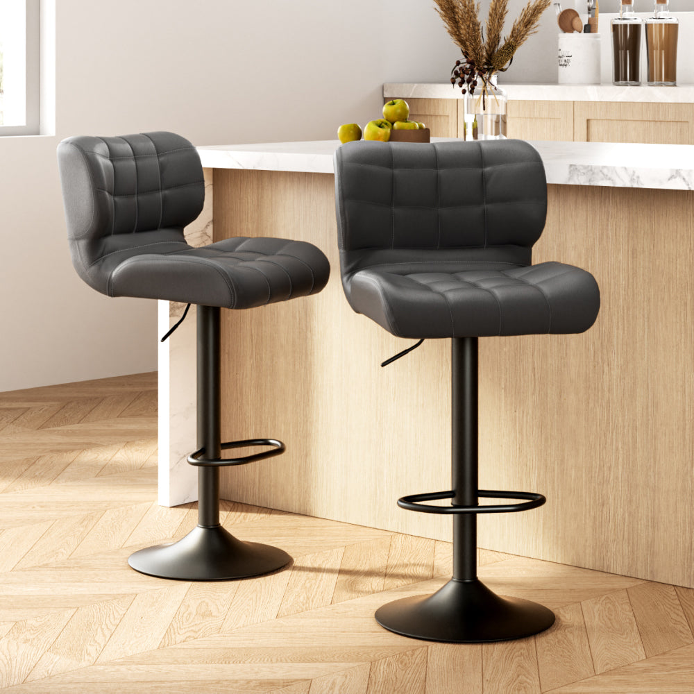 Artiss 2x Bar Stools Gas Lift Leather Padded Grey 7