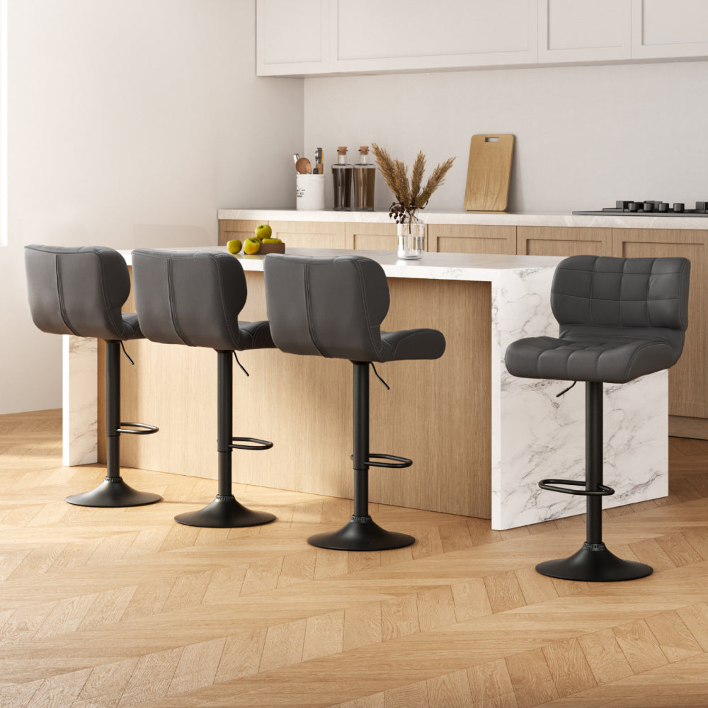 Artiss 4x Bar Stools Gas Lift Leather Padded Grey 7