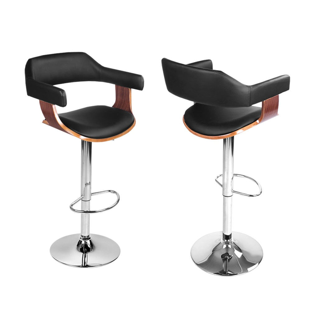 Artiss 4x Bar Stools Gas Lift Leather w/Armrest Black 3