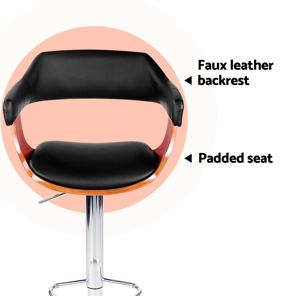 Artiss 4x Bar Stools Gas Lift Leather w/Armrest Black 4