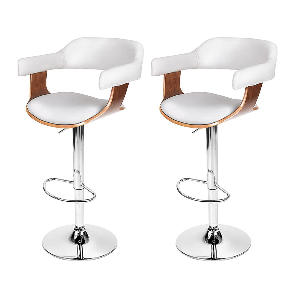 Artiss 2x Bar Stools Gas Lift Leather w/Armrest White 3