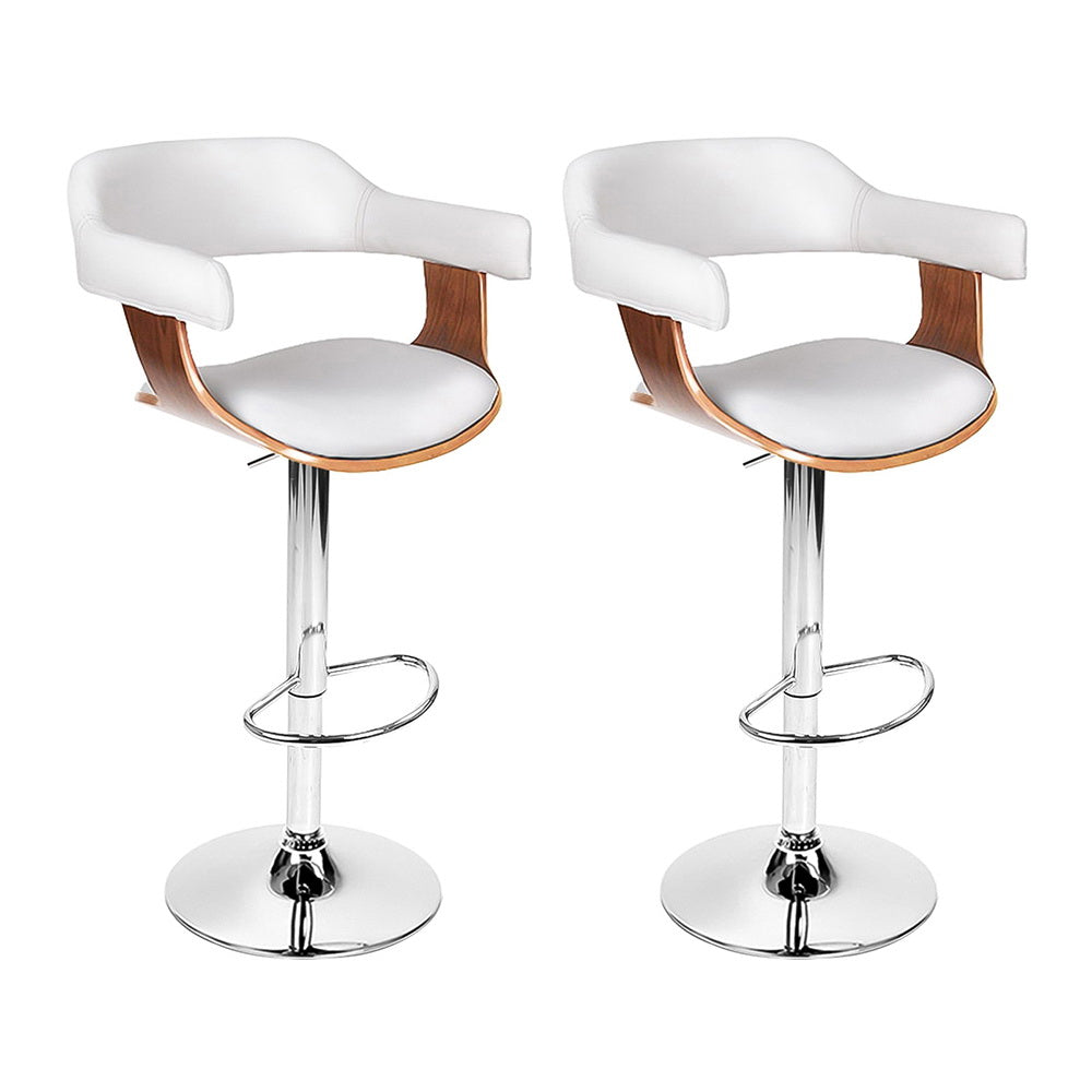 Artiss 2x Bar Stools Gas Lift Leather w/Armrest White 7