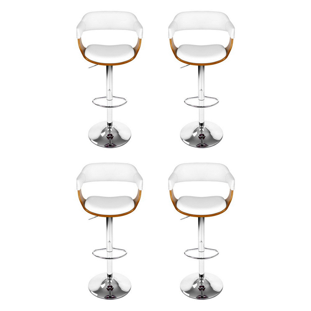 4x Artiss Bar Stools Gas Lift Leather with Armrest White 3