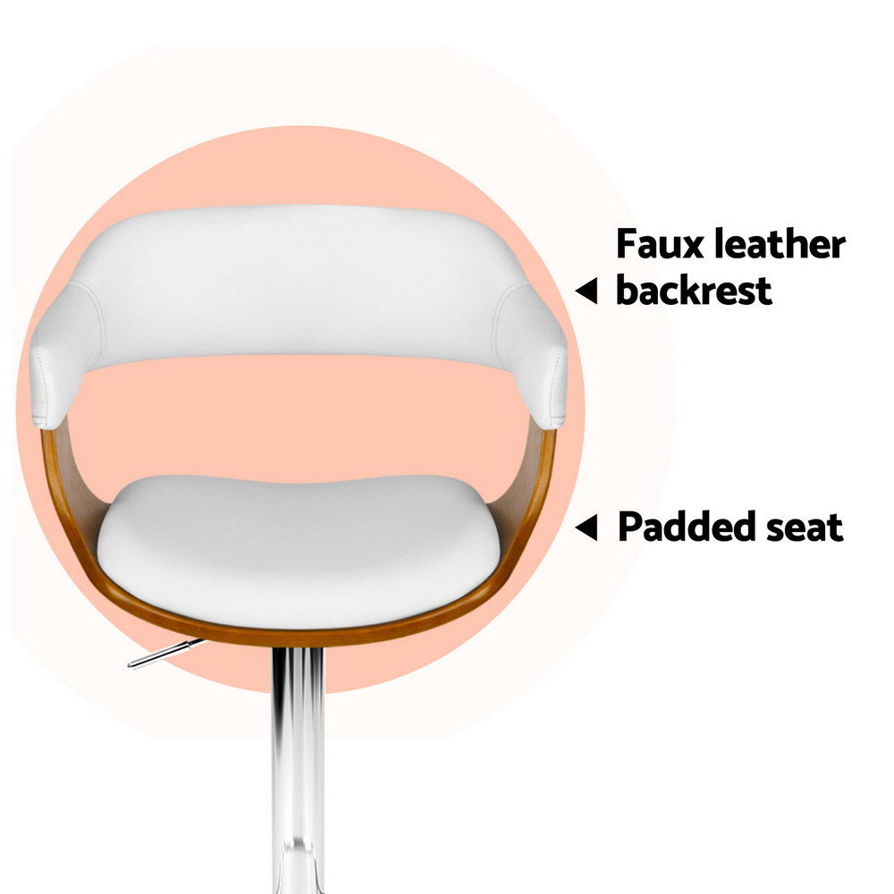 4x Artiss Bar Stools Gas Lift Leather with Armrest White 4