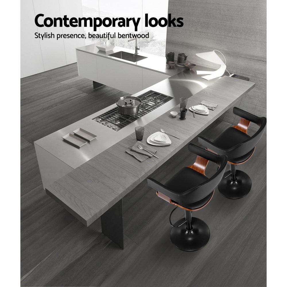 Artiss Bar Stools Gas Lift Leather w/Armrest All Black 3