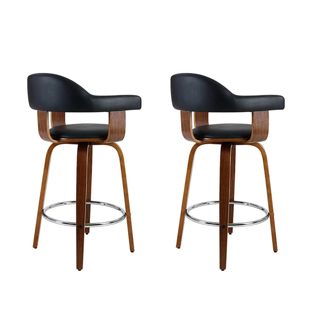 Artiss 2x Bar Stools Leather Seat Wooden Legs 3