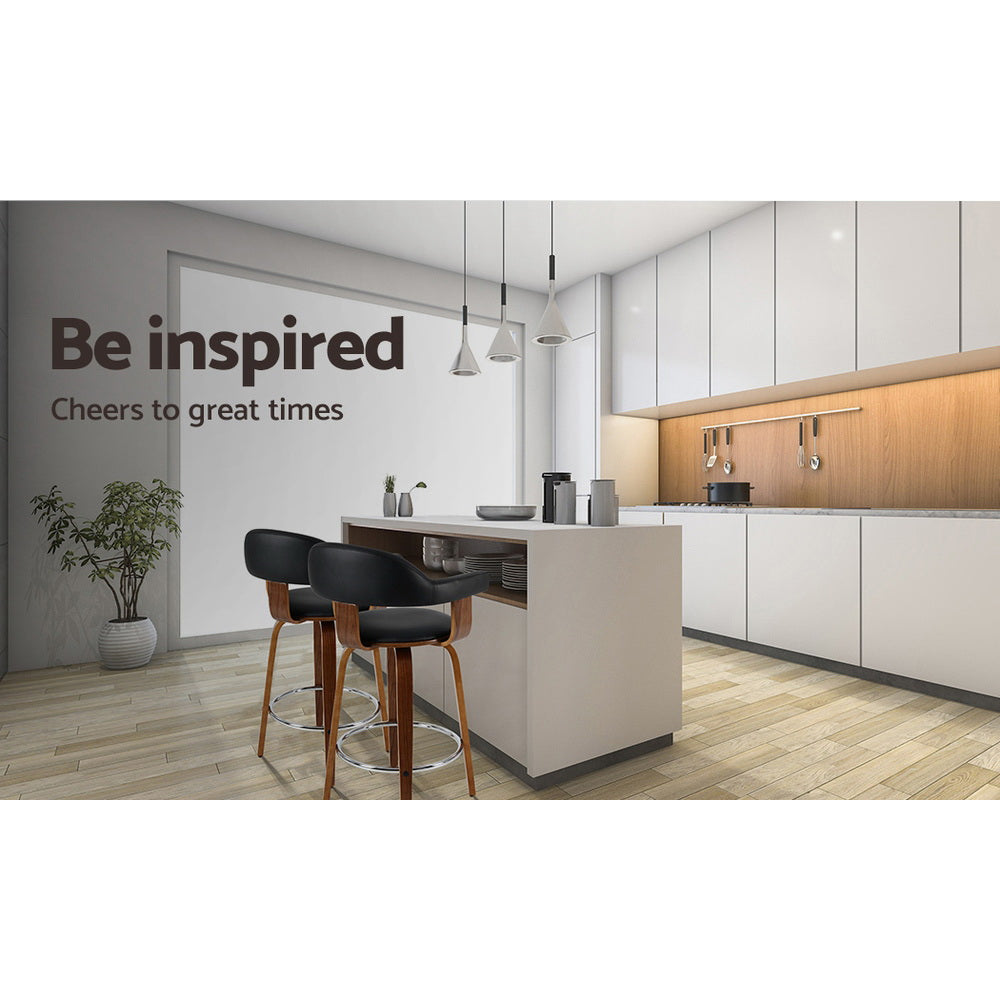 Artiss 2x Bar Stools Leather Seat Wooden Legs 5