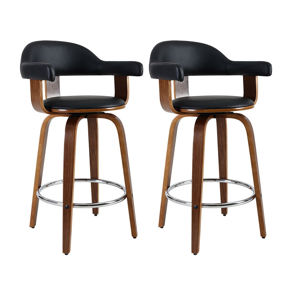 Artiss 2x Bar Stools Leather Seat Wooden Legs 7