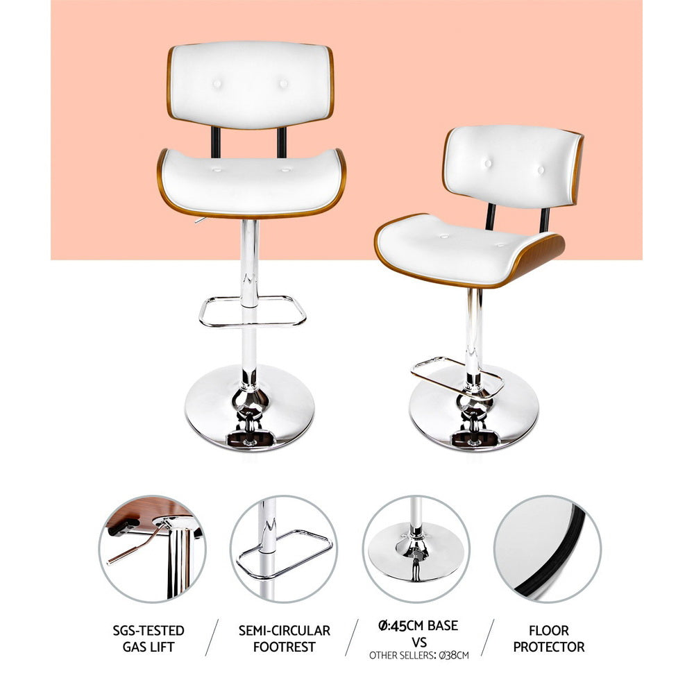Artiss 2x Bar Stools Gas Lift Leather White 4