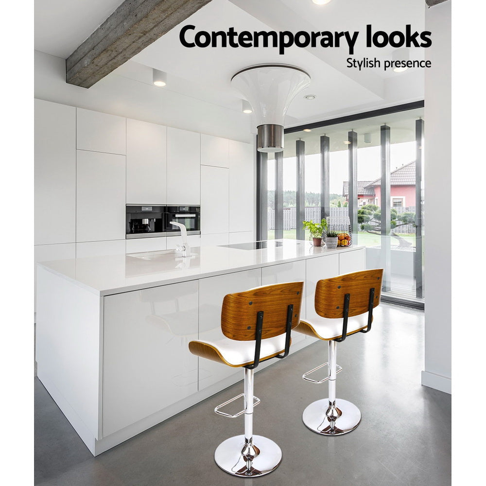 Artiss 2x Bar Stools Gas Lift Leather White 5