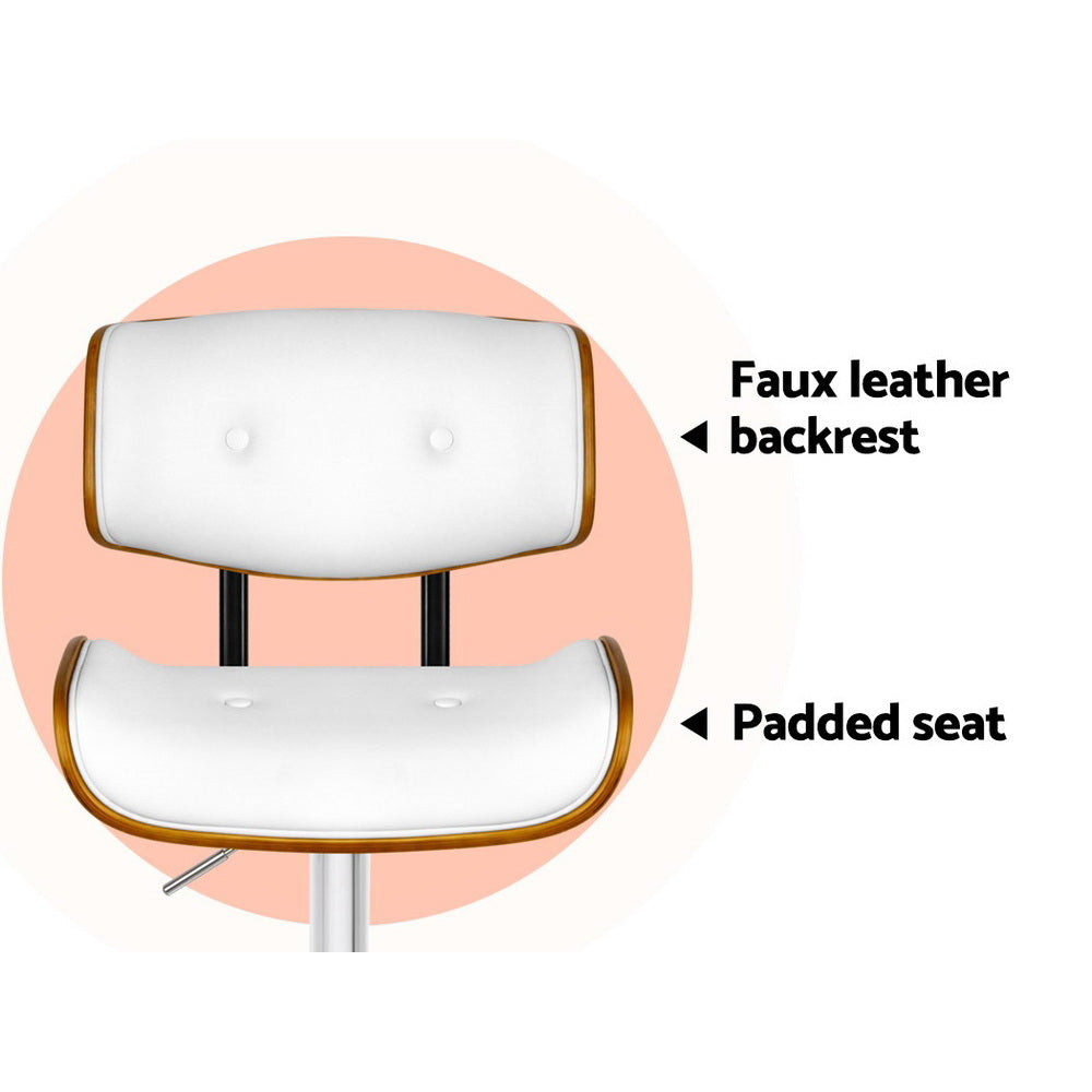 Artiss 2x Bar Stools Gas Lift Leather White 6