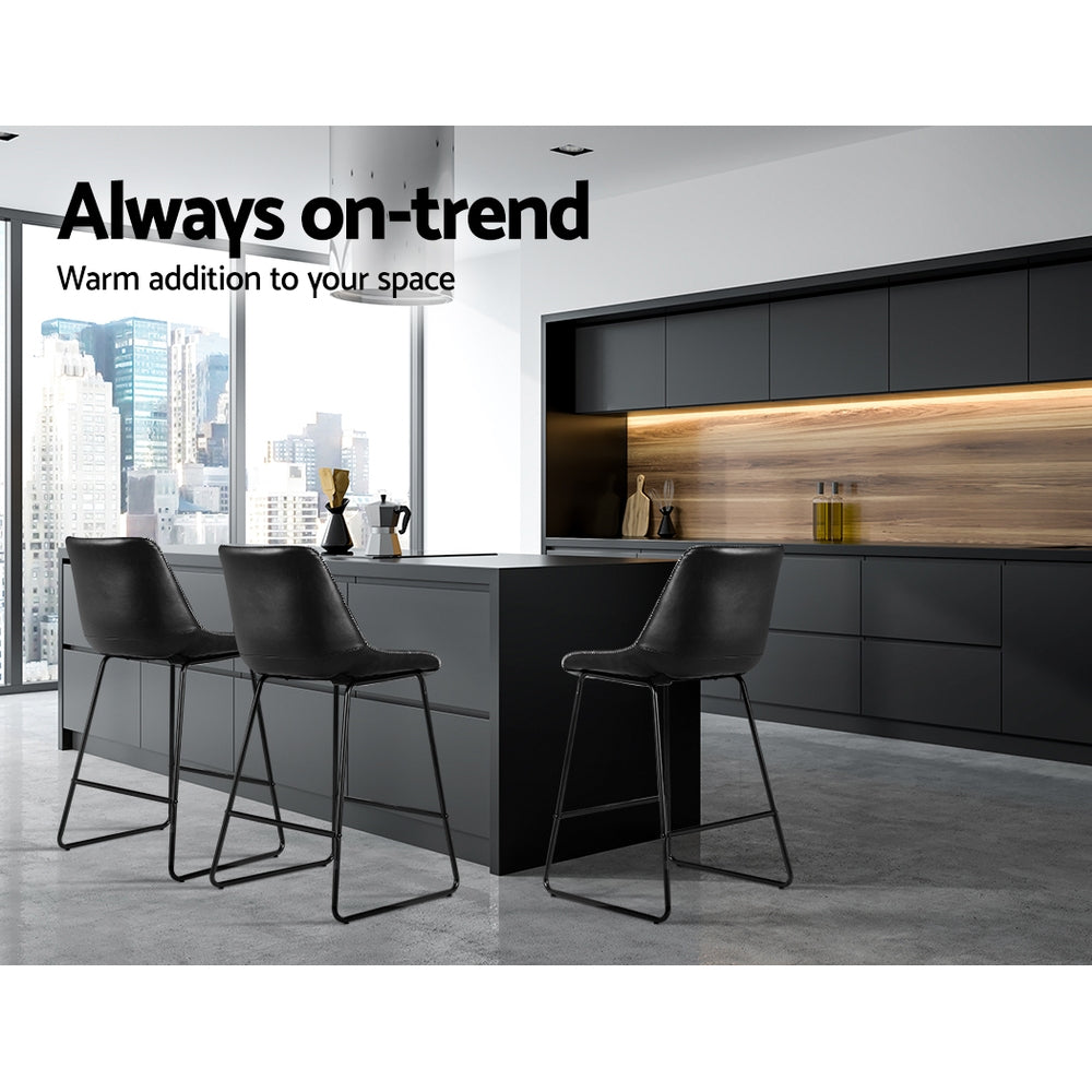 Artiss Bar Stools Kitchen Counter Barstools Leather Metal Chairs Black x2 3