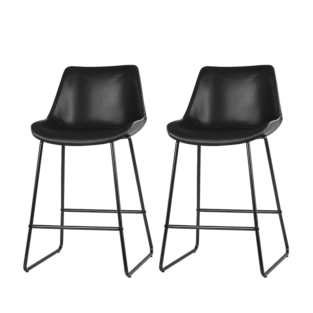 Artiss Bar Stools Kitchen Counter Barstools Leather Metal Chairs Black x2 6