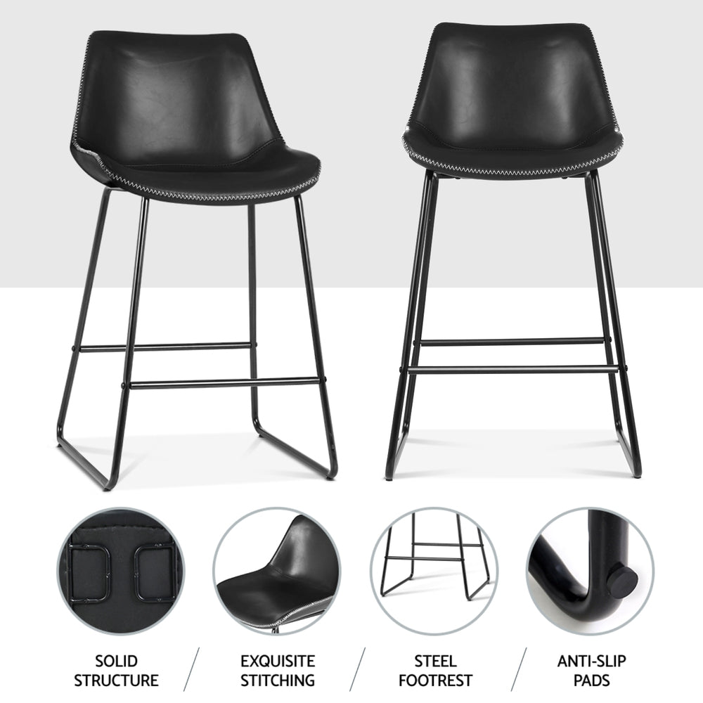 Artiss 4x Bar Stools Leather Padded Metal Legs Black 5