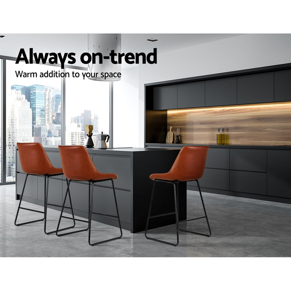 Artiss Bar Stools Kitchen Counter Barstools Leather Metal Chairs Brown x2 4