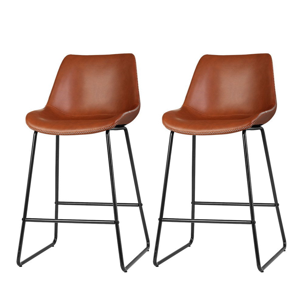 Artiss Bar Stools Kitchen Counter Barstools Leather Metal Chairs Brown x2 7