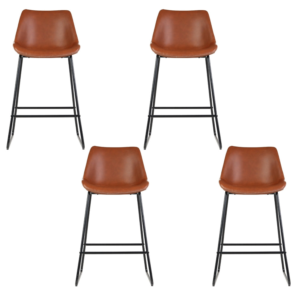 Artiss 4x Bar Stools Leather Padded Metal Legs Brown 3