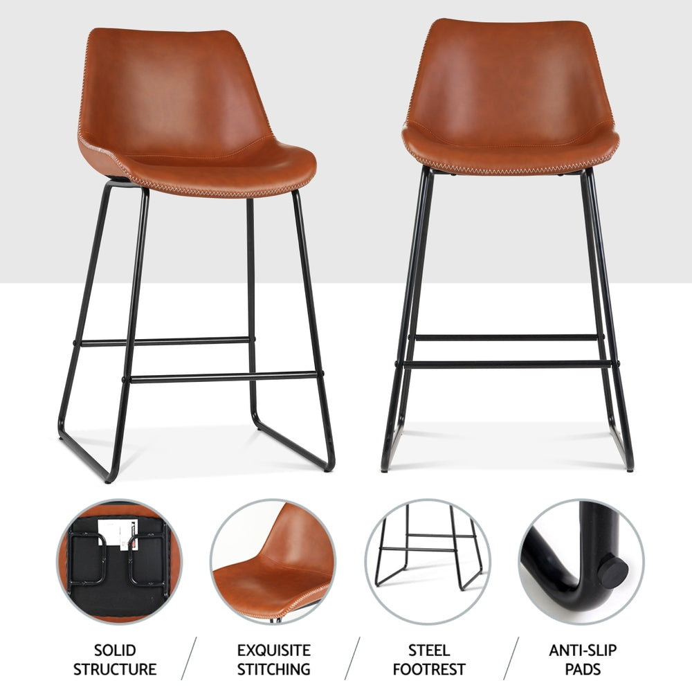 Artiss 4x Bar Stools Leather Padded Metal Legs Brown 5