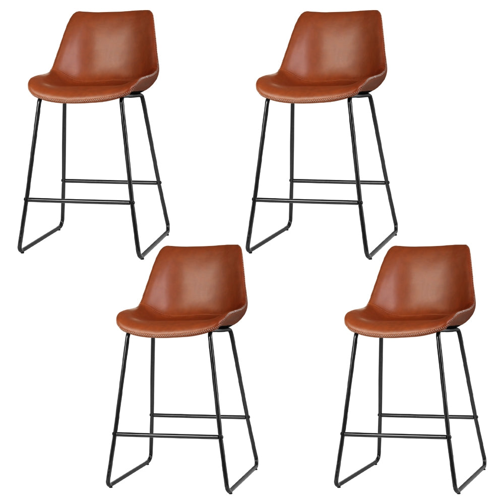 Artiss 4x Bar Stools Leather Padded Metal Legs Brown 7