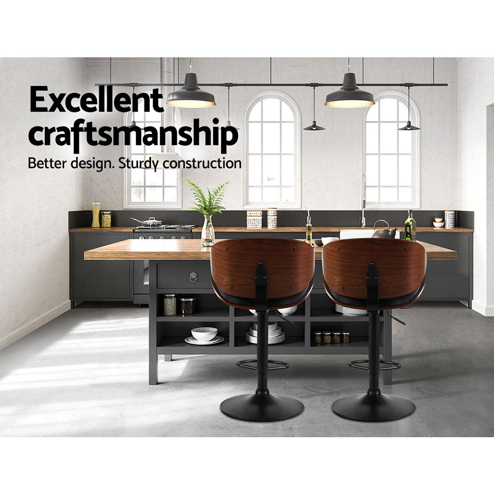 Artiss Bar Stools Kitchen Leather Barstools Swivel Gas Lift Chairs Black x2 5