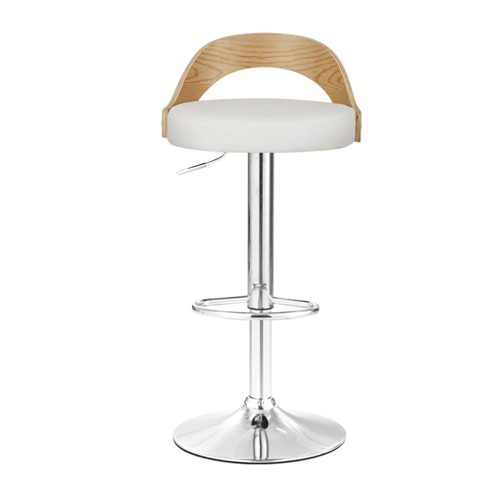 Artiss 2x Bar Stools Adjustable Leather Padded White 3