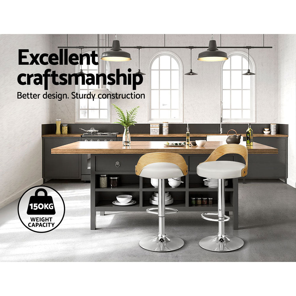 Artiss 2x Bar Stools Adjustable Leather Padded White 4