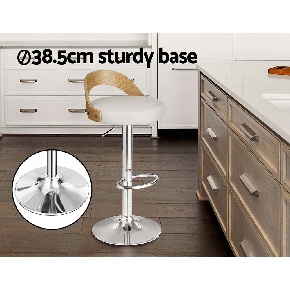 Artiss 2x Bar Stools Adjustable Leather Padded White 5
