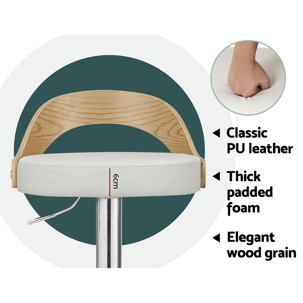 Artiss 2x Bar Stools Adjustable Leather Padded White 6