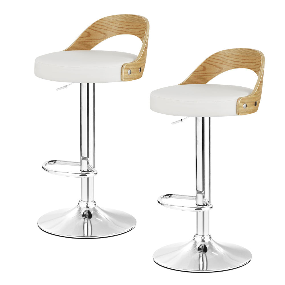 Artiss 2x Bar Stools Adjustable Leather Padded White 7