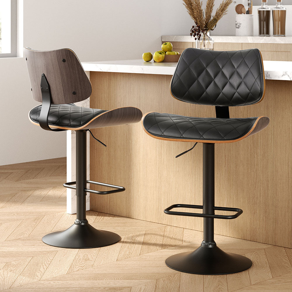 Artiss 2x Bar Stools Kitchen Dining Chairs Gas Lift Stool Wooden Leather Black 7