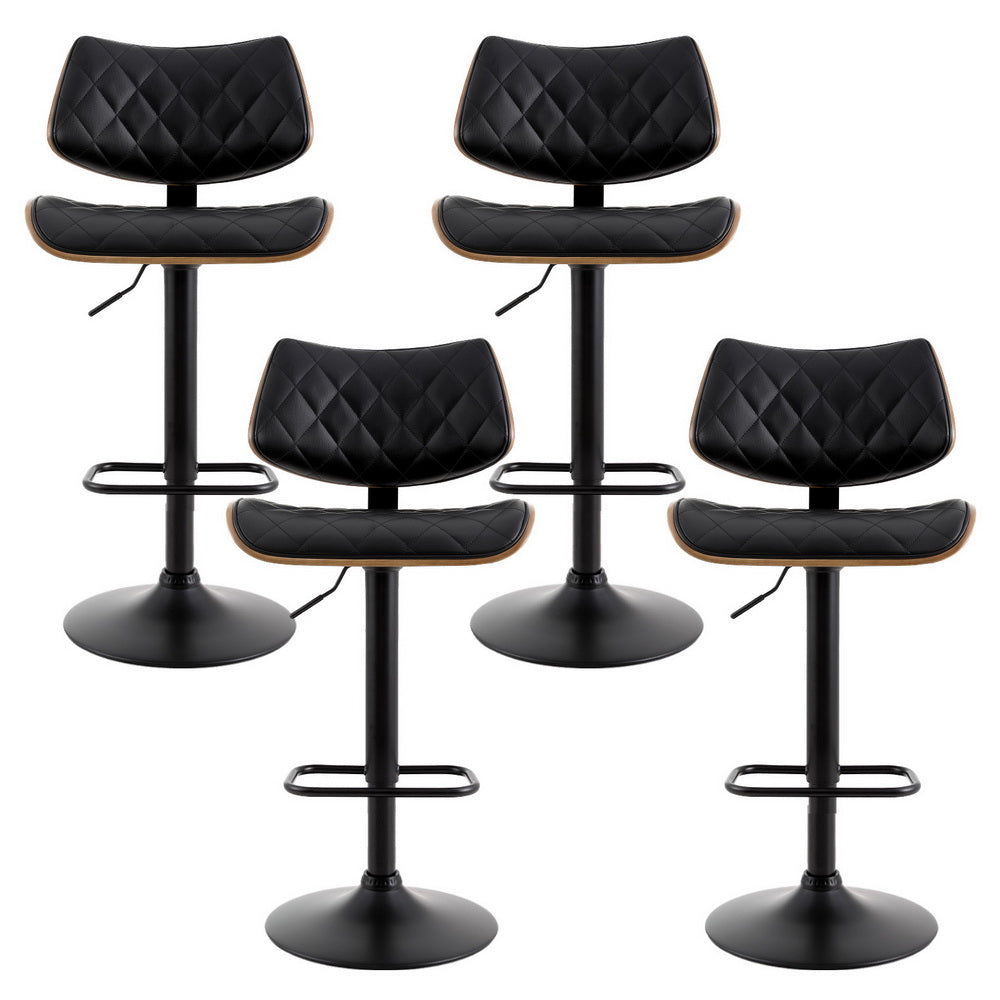 Artiss 4x Bar Stools Kitchen Dining Chairs Gas Lift Stool Wooden Leather Black 3