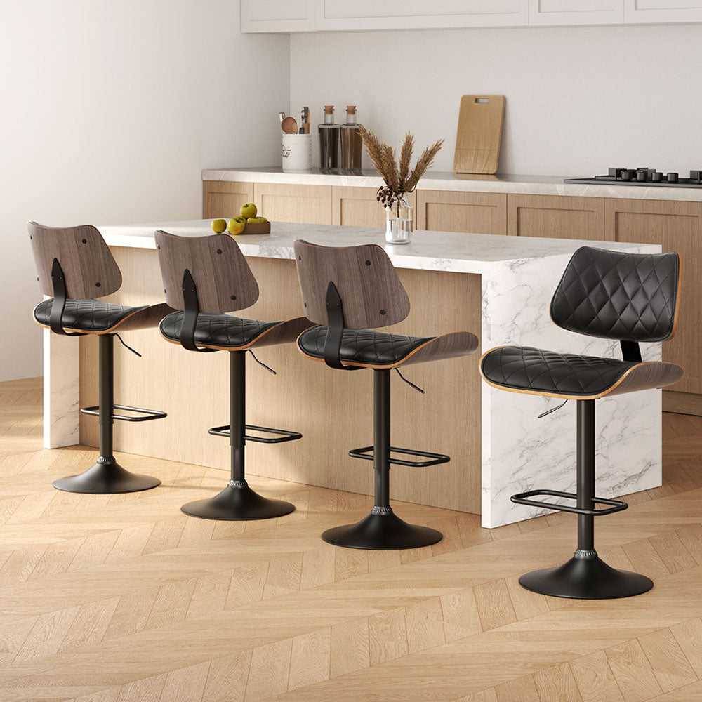 Artiss 4x Bar Stools Kitchen Dining Chairs Gas Lift Stool Wooden Leather Black 7