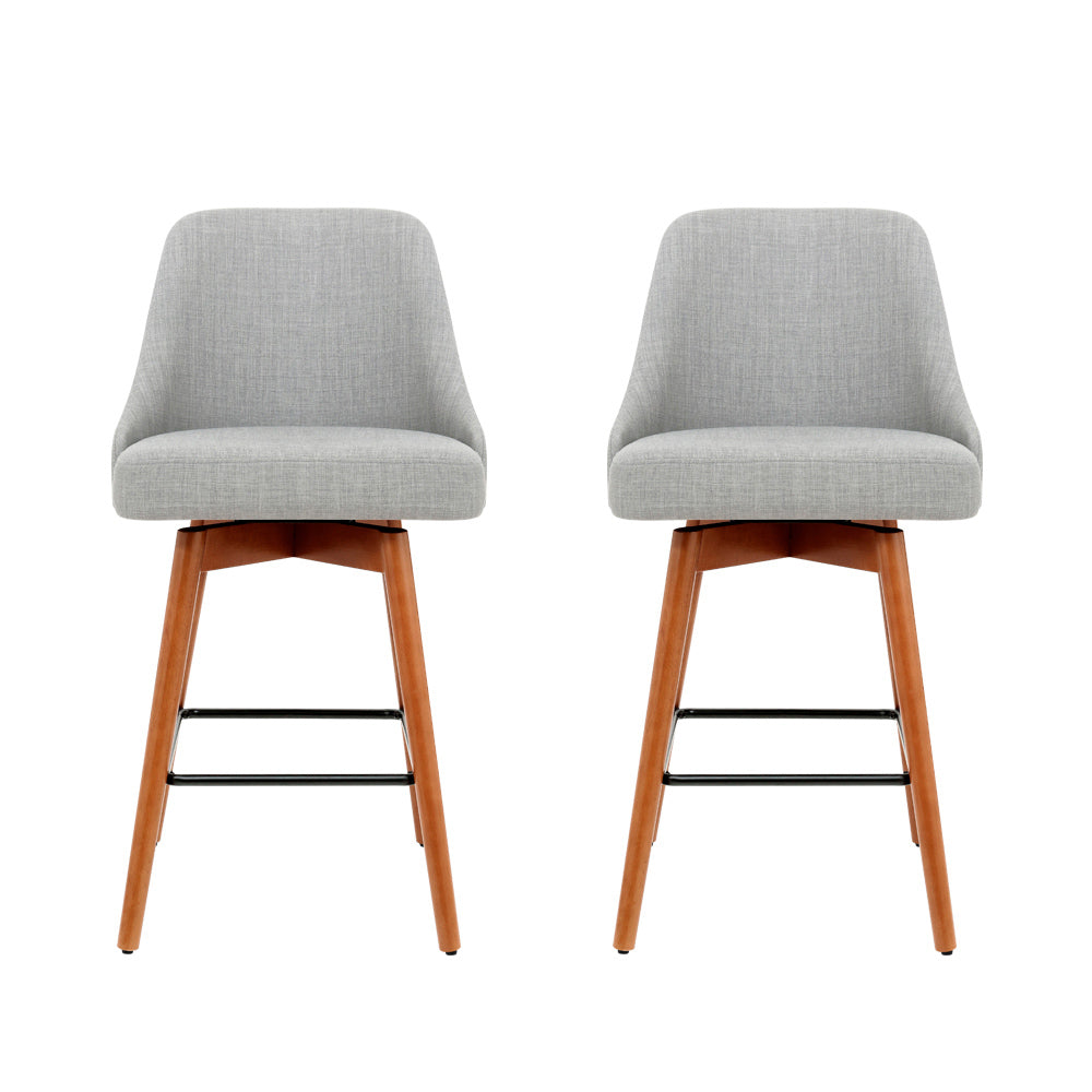 Artiss 2x Bar Stools Linen Padded Wooden Grey 3