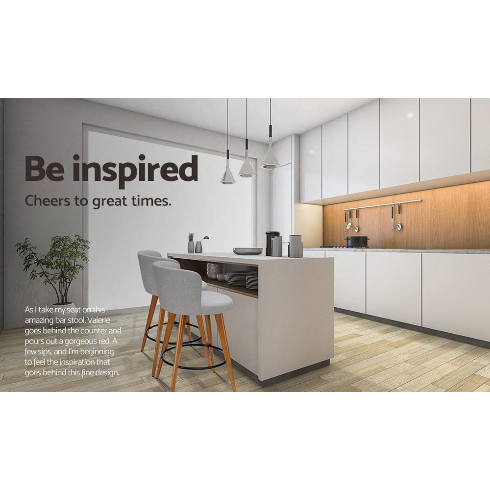 Artiss 2x Bar Stools Linen Padded Wooden Grey 4