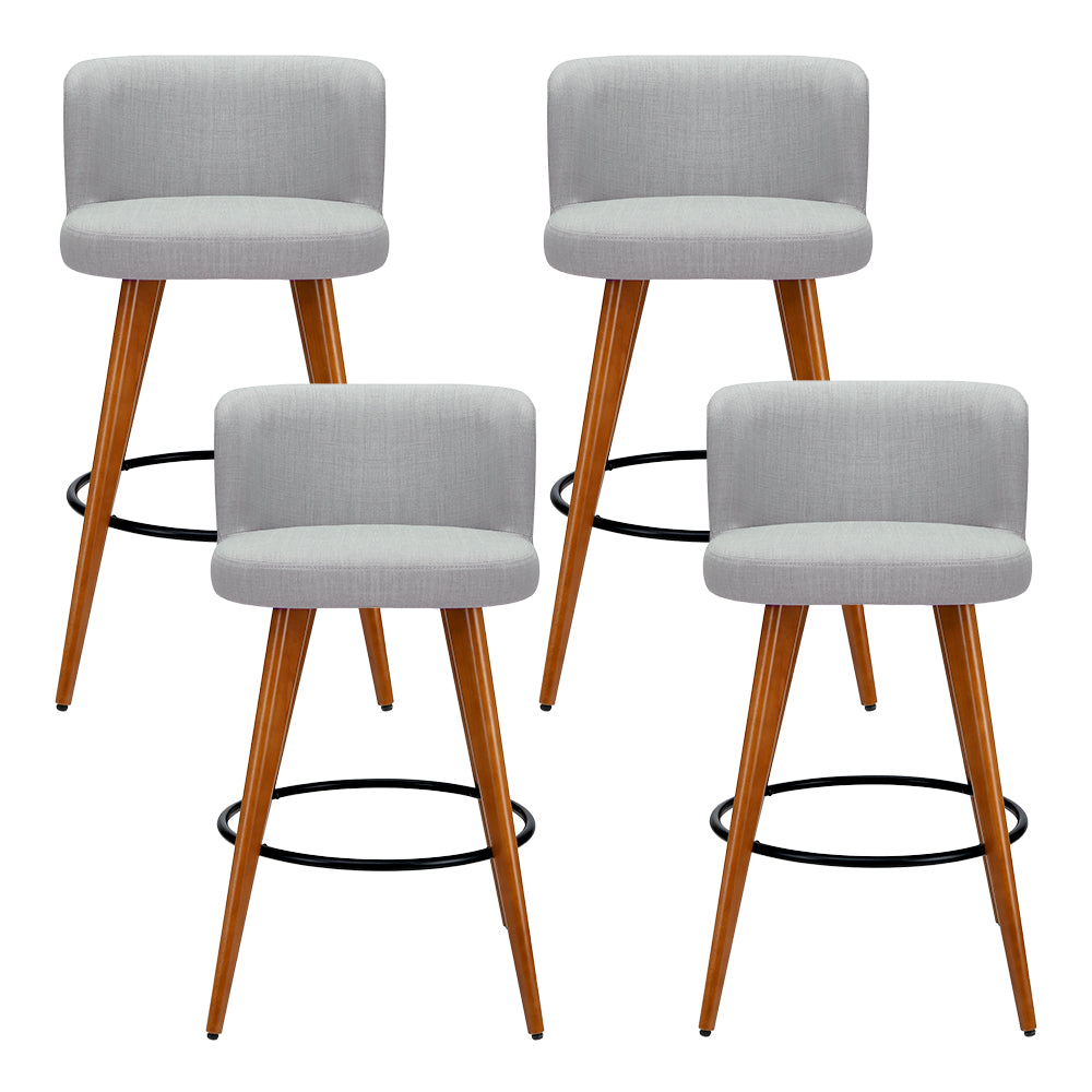 Artiss 4x Bar Stools Linen Padded Wooden Grey 3