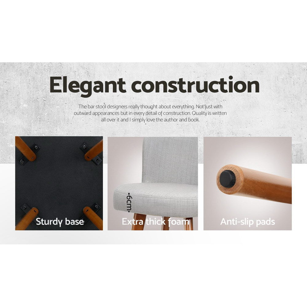 Artiss 4x Bar Stools Linen Padded Wooden Grey 7