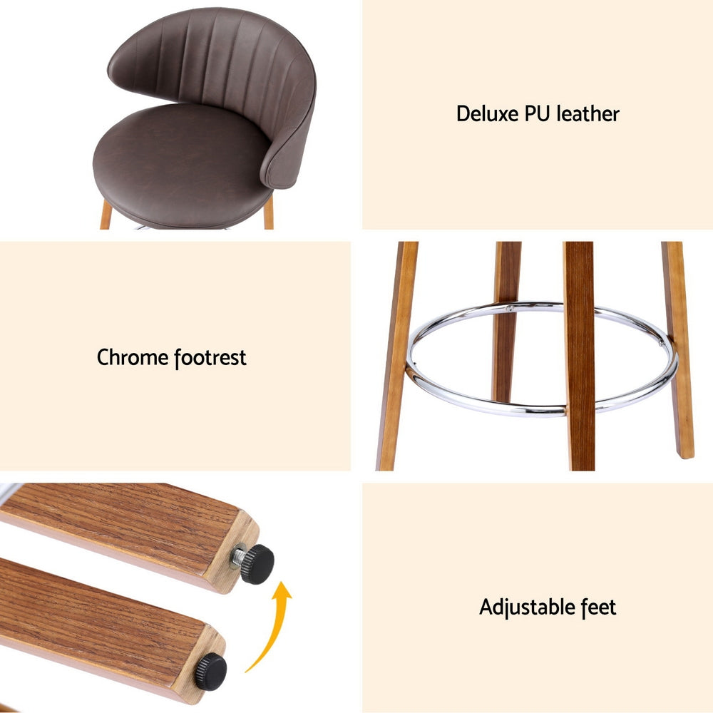 4x Artiss Bar Stools Dining Chairs Contoured Leather Wood Stool 6